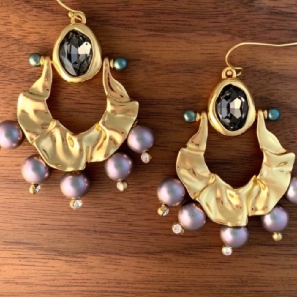ALEXIS BITTAR • New Pearl Studded Crumpled Swinging Byzantine Drop Earrings - Picture 15 of 16